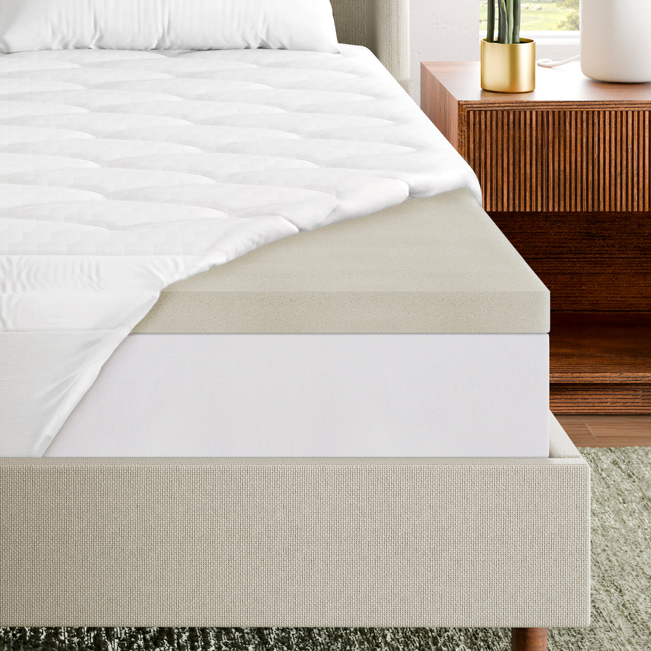 4 Inch Green Tea Pillow Top & Support Foam Mattress Topper