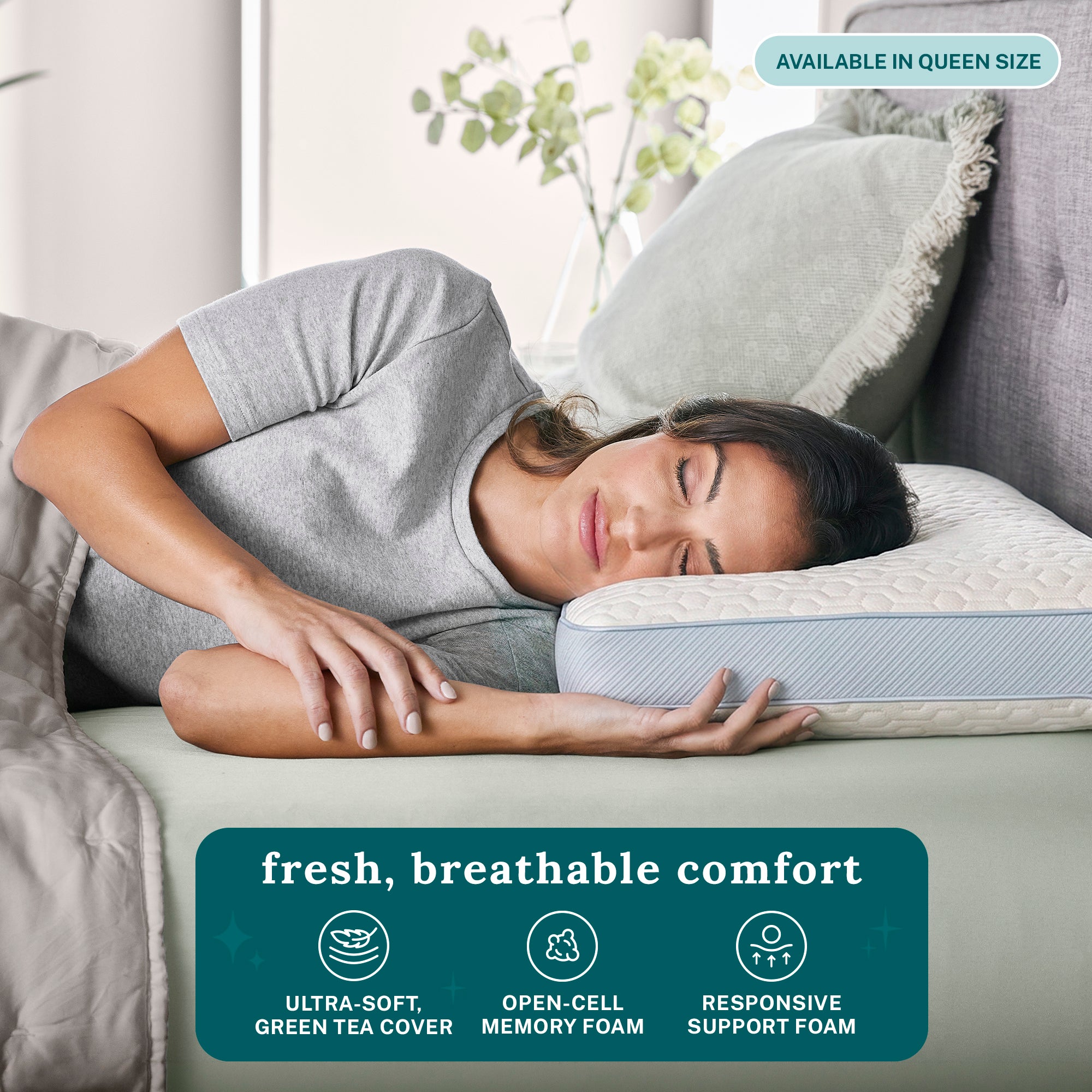 Enhanced Support Responsive Foam & Memory Foam Pillow with Green Tea Cover