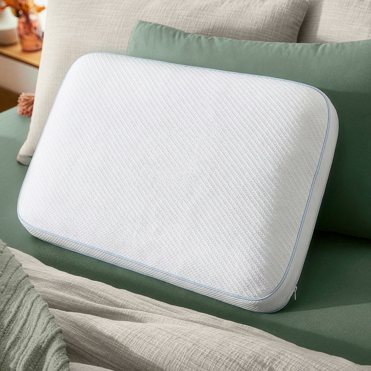 Luxe Comfort Mini Cushion & Gel Memory Foam Pillow with Green Tea Cover